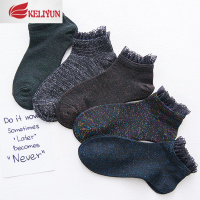 可莉允袜子女低腰浅口短袜韩国可爱银丝亮丝银葱日系薄黑色蕾丝花边船袜袜子