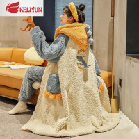 可莉允睡袍女秋冬季长款浴袍珊瑚绒加厚加绒保暖冬天款法兰绒睡衣家居服睡衣