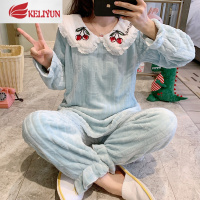 可莉允珊瑚绒睡衣女秋冬季加厚加绒可爱樱桃法兰绒2020新款春家居服套装睡衣