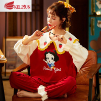 可莉允睡衣女长袖棉带胸垫可爱卡通红色甜美公主风春秋韩版家居服套装睡衣