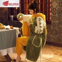 可莉允珊瑚绒睡袍女春秋冬季加厚加绒保暖睡衣浴袍长款法兰绒家居服套装睡衣