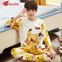 可莉允冬季男童睡衣皮卡丘法兰绒卡通珊瑚绒青少年冬天比卡丘家居服套装睡衣