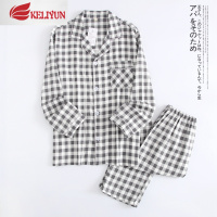 可莉允日系格子情侣睡衣春秋季棉纱布长袖女款男士秋天休闲家居服套装睡衣