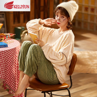 可莉允秋冬季睡衣女珊瑚绒加厚保暖加绒毛茸茸可爱韩版法兰绒家居服套装睡衣