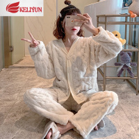 可莉允珊瑚绒睡衣女秋冬季加厚法兰绒加绒2020新款可爱香槟春家居服套装睡衣