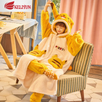 可莉允情侣睡衣秋冬季新款珊瑚绒睡袍男女皮卡丘网红外穿保暖家居服套装睡衣