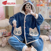 可莉允法兰绒睡衣女秋冬季加厚保暖甜美可爱珊瑚绒大码家居服套装可外穿睡衣
