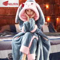 可莉允可爱卡通珊瑚绒睡衣女秋冬季加厚加绒长款睡袍法兰绒家居服套装冬睡衣