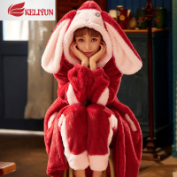 可莉允法兰绒睡衣女冬季甜美可爱加绒加厚珊瑚绒秋冬长款睡袍家居服套装睡衣