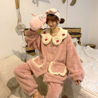 可莉允睡衣女秋冬季珊瑚绒加厚睡裙韩版甜美公主风法兰绒冬天家居服套装睡衣