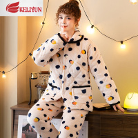 可莉允可外穿法兰绒夹棉睡衣女秋冬三层加厚加绒法兰绒家居服套装公主风睡衣