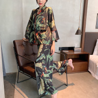 可莉允复古睡衣女春夏季长袖冰睡衣男士宽松薄款家居服套装睡衣