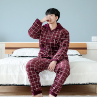 可莉允睡衣男冬季三层加厚珊瑚绒夹棉袄加绒法兰绒秋保暖大码家居服套装睡衣