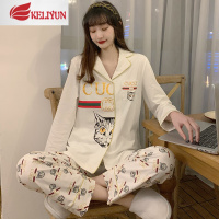 可莉允棉睡衣女春秋长袖卡通酷猫甜美可爱韩版宽松冬季薄款家居服套装睡衣