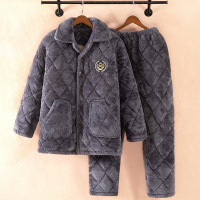 可莉允青少年男睡衣冬季珊瑚绒夹棉三层加厚冬加绒保暖法兰绒家居服套装睡衣