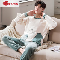 可莉允男士睡衣秋冬季珊瑚绒加厚加绒卡通青少年法兰绒家居服套装秋冬款睡衣
