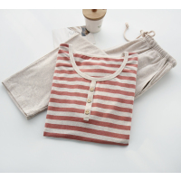 可莉允日系睡衣女士春秋季棉宽松长袖长裤简约条纹家居服套装睡衣