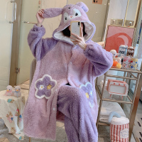 可莉允珊瑚绒睡衣女春秋冬季加厚毛绒长袖睡袍法兰绒家居服套装可爱浴袍睡衣