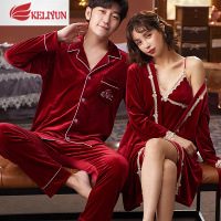 可莉允法兰绒新款情侣睡衣女春秋金丝绒男士秋冬款家居服套装大码韩版潮睡衣