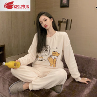 可莉允小熊维尼睡衣女秋冬季珊瑚绒网红情侣款加厚法兰绒男士家居服套装睡衣