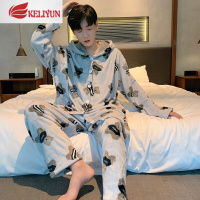 可莉允珊瑚绒情侣睡衣男秋冬季加厚加绒款男士长袖法兰绒睡袍家居服套装睡衣