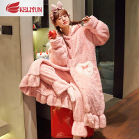 可莉允睡衣女秋冬珊瑚绒睡衣女长款睡袍法兰绒睡衣女冬季加绒家居服套装睡衣