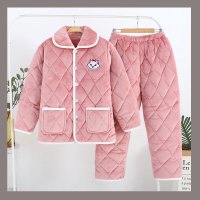 可莉允2020年冬季三层加厚夹棉睡衣女超厚长袖大码保暖珊瑚绒家居服套装睡衣