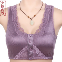 可莉允妈妈内衣女文胸中老年无钢圈大码前扣胸罩老人背心式比棉布聚拢胸罩