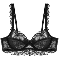 可莉允好奇小姐黑色蕾丝性感本命年红内衣女薄款大胸显小文胸聚拢胸罩胸罩