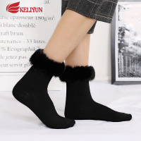 可莉允袜子女冬季韩版毛毛边袜子时尚靴筒套堆堆袜带毛毛地板袜2双袜子