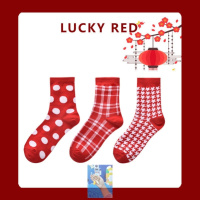 可莉允纯色复古中筒堆堆袜情侣潮网红款袜子送你一朵小红花应援红色木耳袜子