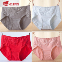 可莉允4条盒装日系性感蕾丝女士内裤棉中高腰棉收腹大码胖mm三角裤内裤