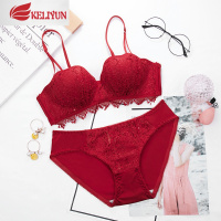 可莉允性感红色内衣女无钢圈本命年文胸套装鼠年结婚新娘小胸聚拢调整型文胸套装