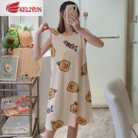 可莉允背心睡裙女士夏季棉薄款无袖睡衣韩版可爱卡通吊带连衣裙可外穿吊带