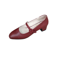 金三志林印象2021春季新款玛丽珍鞋粗跟一字扣带浅口单鞋酒红色复古女鞋休闲鞋