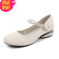 金三志2021春季新款皮浅口玛丽珍鞋平底百搭女鞋圆头软底皮鞋低跟单鞋休闲鞋