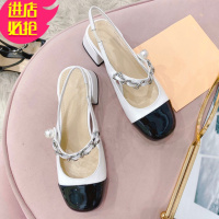 金三志2021春夏法式高跟鞋公主风玛丽珍鞋中跟百搭一字扣包头凉鞋女粗跟休闲鞋