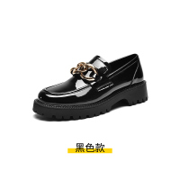 金三志英伦风链条乐福鞋女2021春新款粗跟漆皮单鞋厚底增高一脚蹬小皮鞋休闲鞋