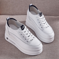 金三志内增高8cm小白鞋女201春新款皮厚底松糕鞋百搭透气休闲板鞋单休闲鞋