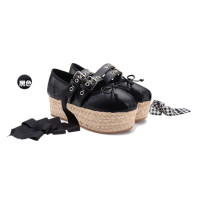 金三志许晴同款松糕芭蕾舞鞋绑带圆头复古草编渔夫鞋女厚底内增高女单鞋休闲鞋