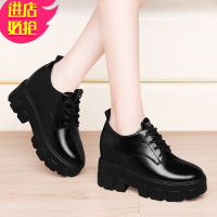 金三志厚底皮鞋女皮内增高女鞋2021新款春季松糕鞋子黑色百搭深口单鞋休闲鞋