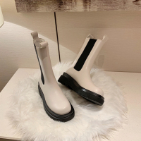 金三志烟筒靴女鞋2020新款白色厚底马丁靴女英伦风中筒松糕底切尔西短靴休闲鞋