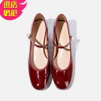 金三志吉米先生赫本玛丽珍鞋女复古粗跟珍珠仙女鞋温柔中跟单鞋小红鞋夏休闲鞋