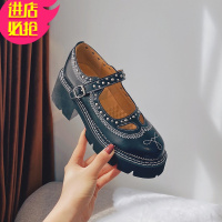 金三志复古皮玛丽珍鞋女2021春秋新款圆头日系JK松糕厚底布洛克小皮鞋休闲鞋