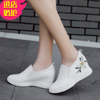 金三志北西图内增高女鞋休闲运动风坡跟单鞋皮镂空一脚蹬小白鞋女春夏休闲鞋