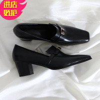 金三志莲花府邸简约OL高跟鞋皮粗跟单鞋女2019新款秋季百搭时尚工作鞋休闲鞋