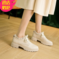 金三志傲麦新款韩版女鞋2021年春季百搭中粗跟杏色单鞋仙女风学生小皮鞋休闲鞋