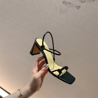 金三志王小毒]北岛气球 极简一字带女凉鞋2021年新款粗高跟ins潮休闲鞋