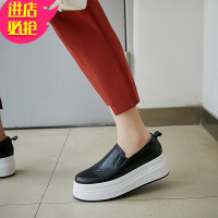 金三志厚底乐福鞋女皮松糕一脚蹬懒人鞋2021早春新款欧美高跟百搭单鞋休闲鞋