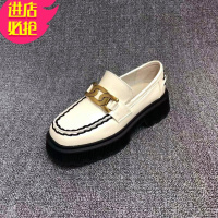 金三志欧货2021早春新款皮厚底女鞋一脚蹬方头低帮鞋休闲懒人乐福鞋女休闲鞋